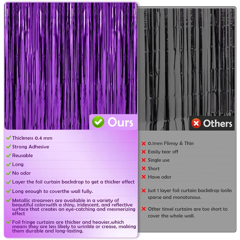 Purple Tinsel Curtain Party Backdrop Foil Fringe Metallic, view 2