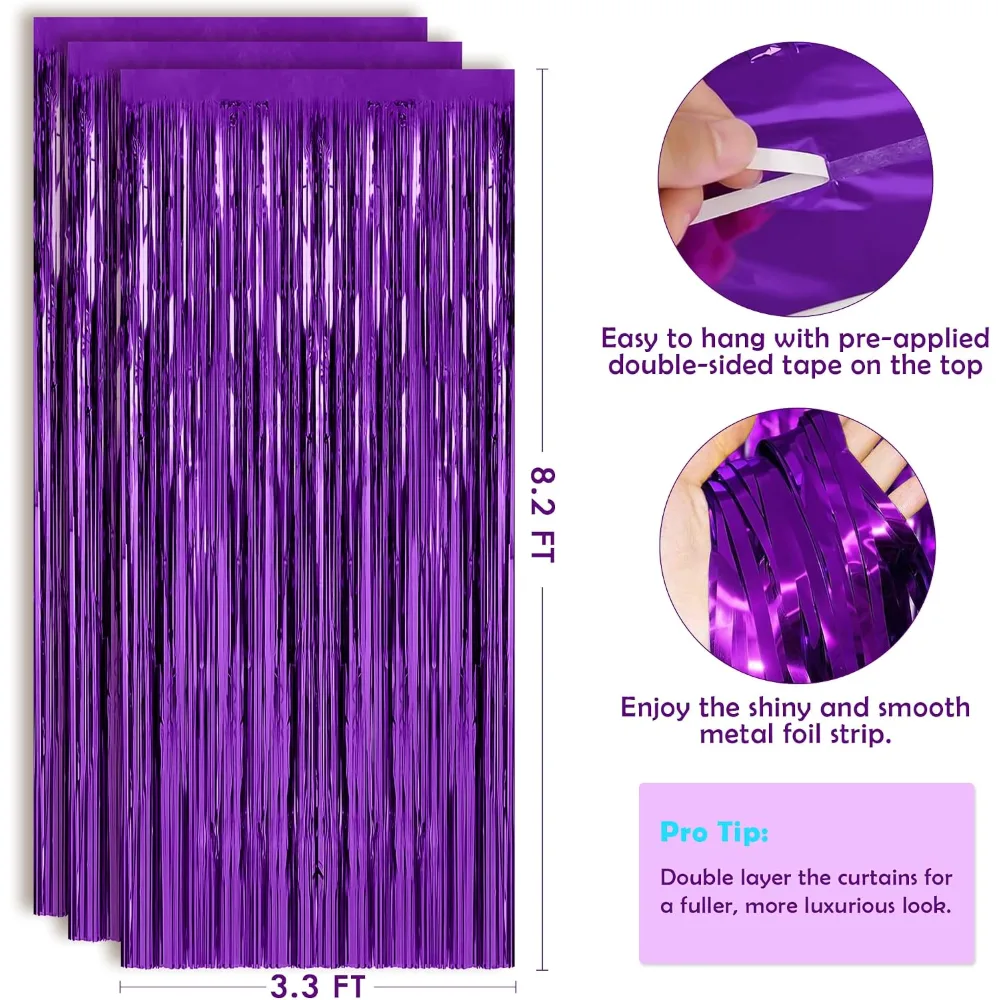 Purple Tinsel Curtain Party Backdrop Foil Fringe Metallic, view 3