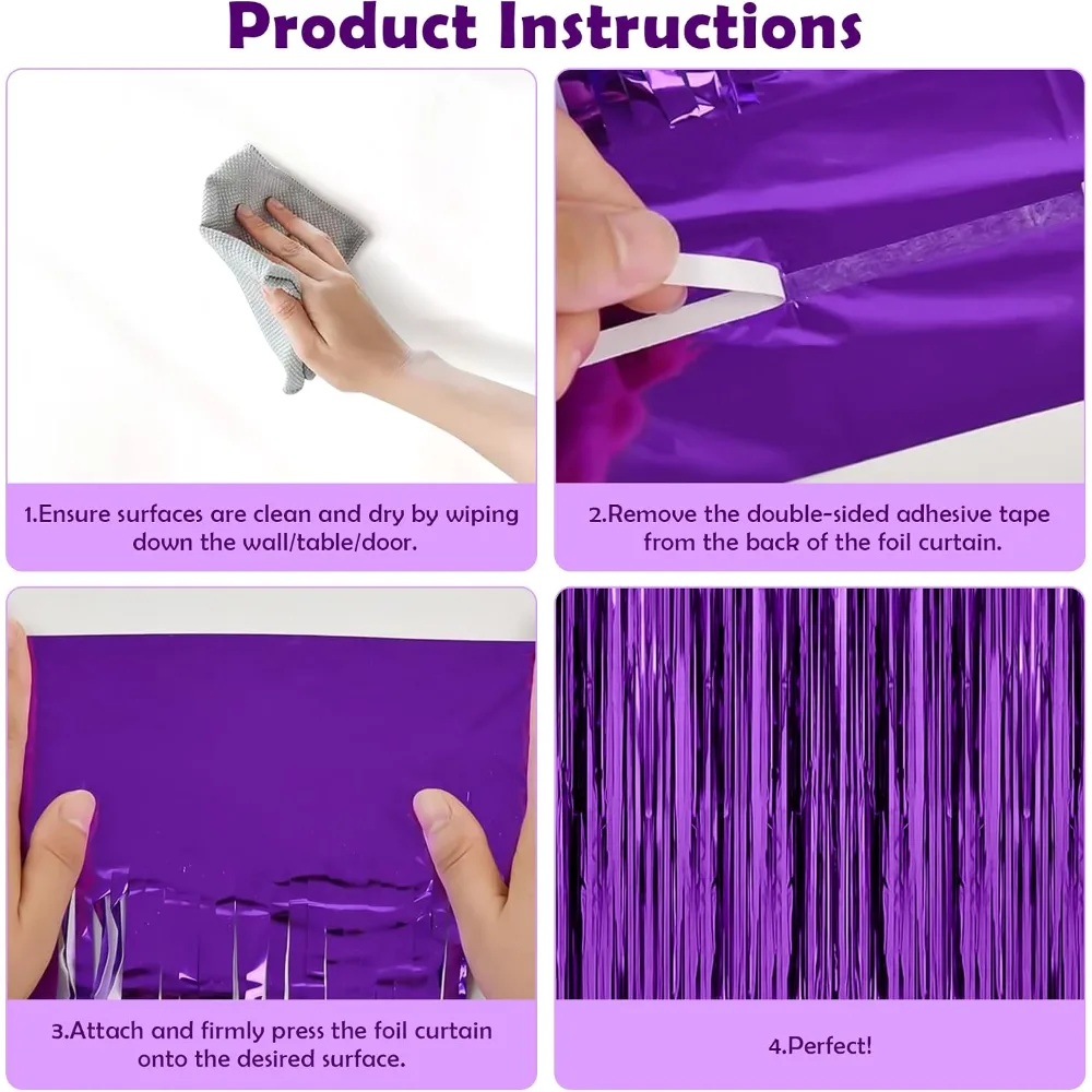 Purple Tinsel Curtain Party Backdrop Foil Fringe Metallic, view 4