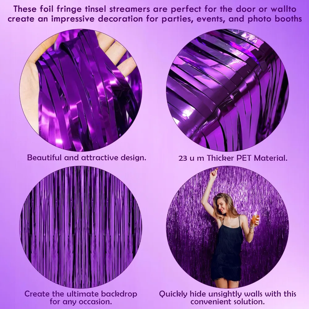 Purple Tinsel Curtain Party Backdrop Foil Fringe Metallic, view 5