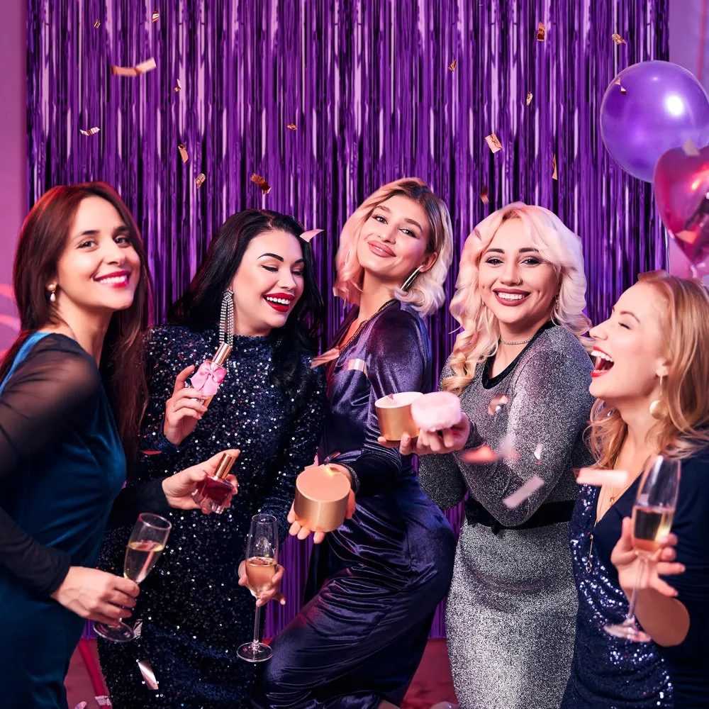 Purple Tinsel Curtain Party Backdrop Foil Fringe Metallic, view 6