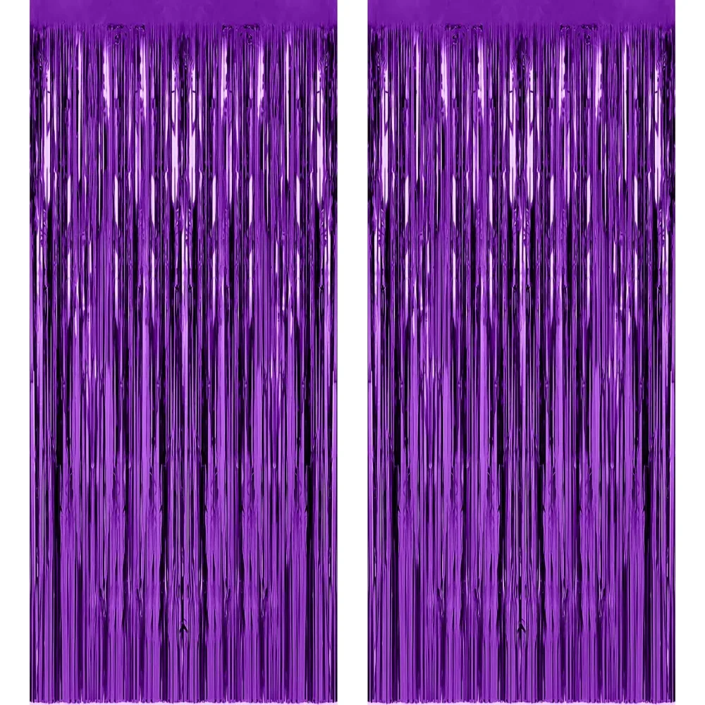 Purple Tinsel Curtain Party Backdrop Foil Fringe Metallic