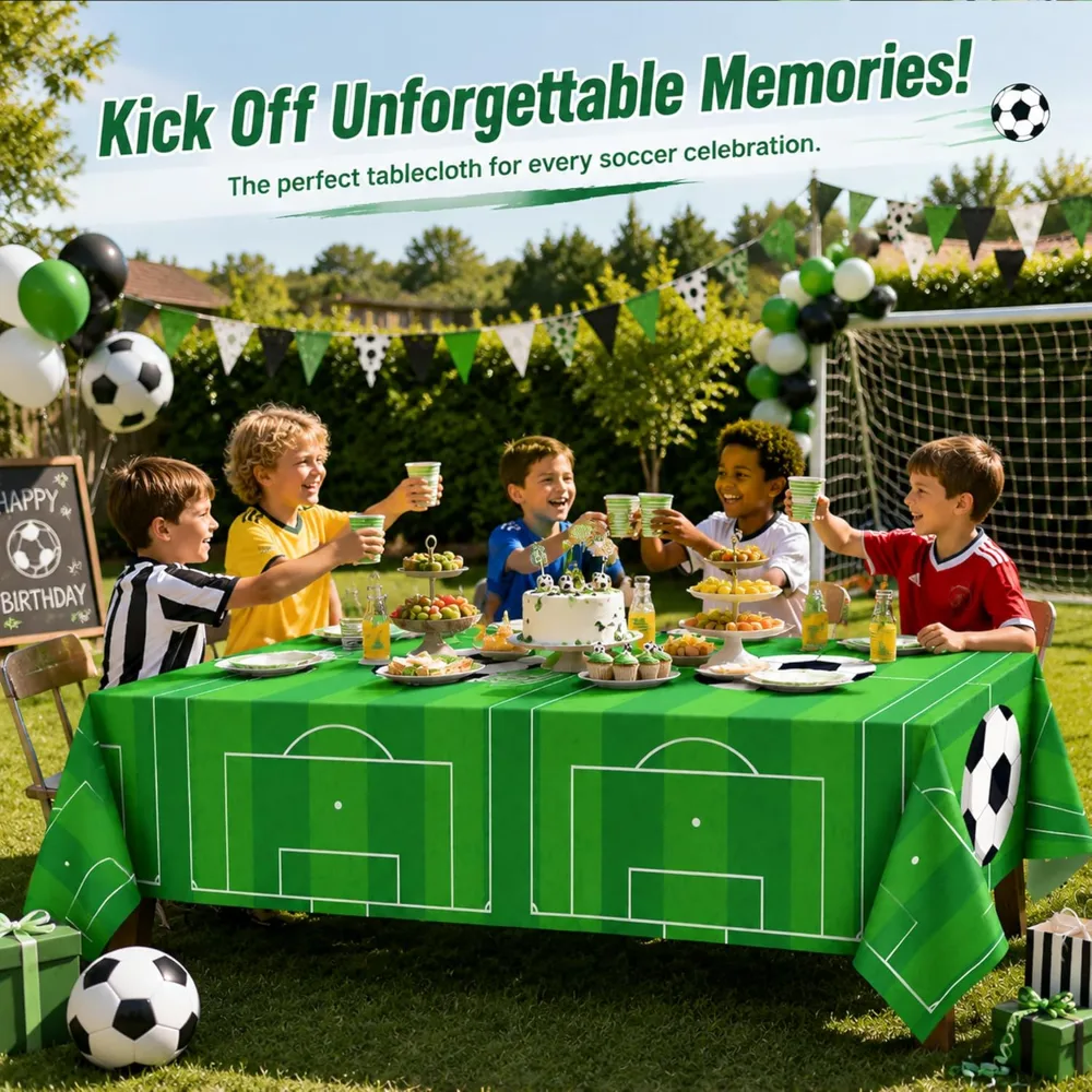 Soccer Party Decorations 2 PCS Soccer Tablecloth, view 2