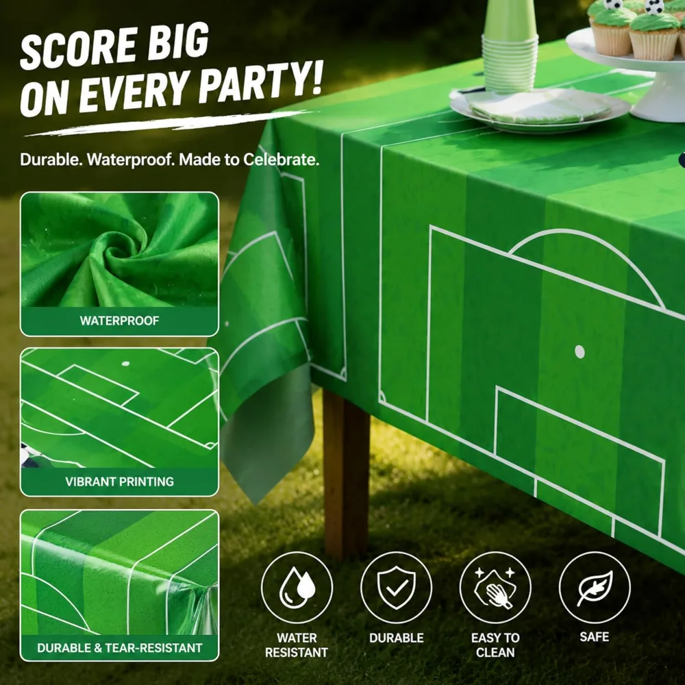 Soccer Party Decorations 2 PCS Soccer Tablecloth, view 3