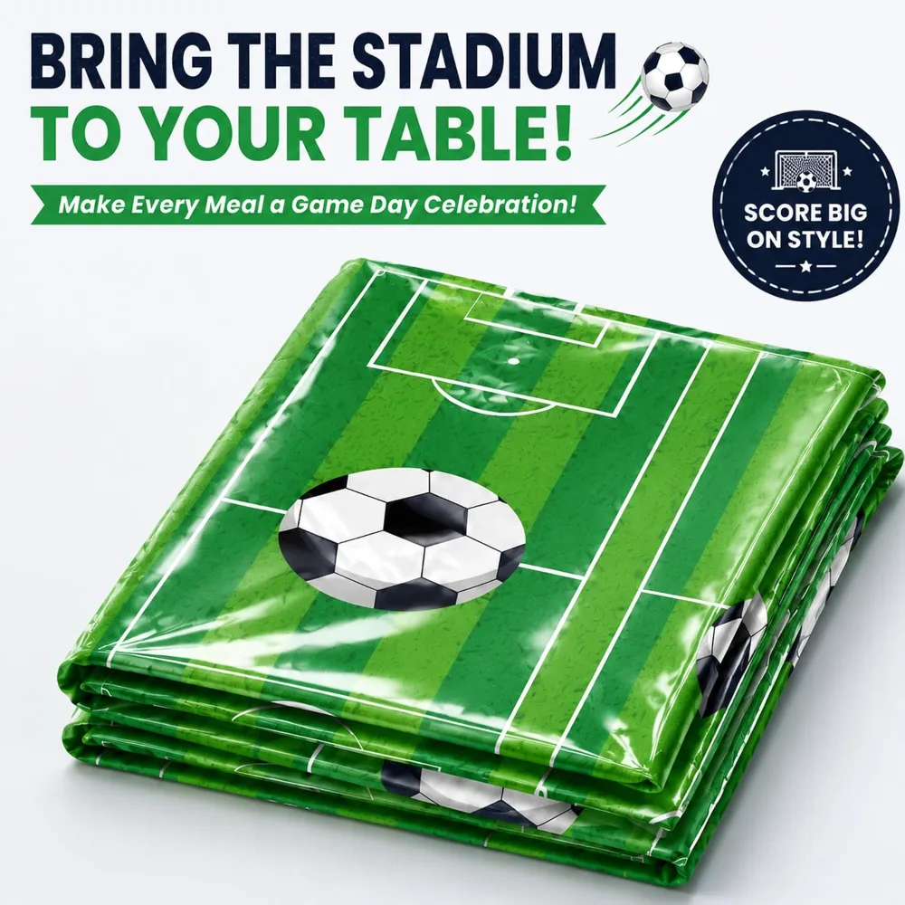 Soccer Party Decorations 2 PCS Soccer Tablecloth, view 4