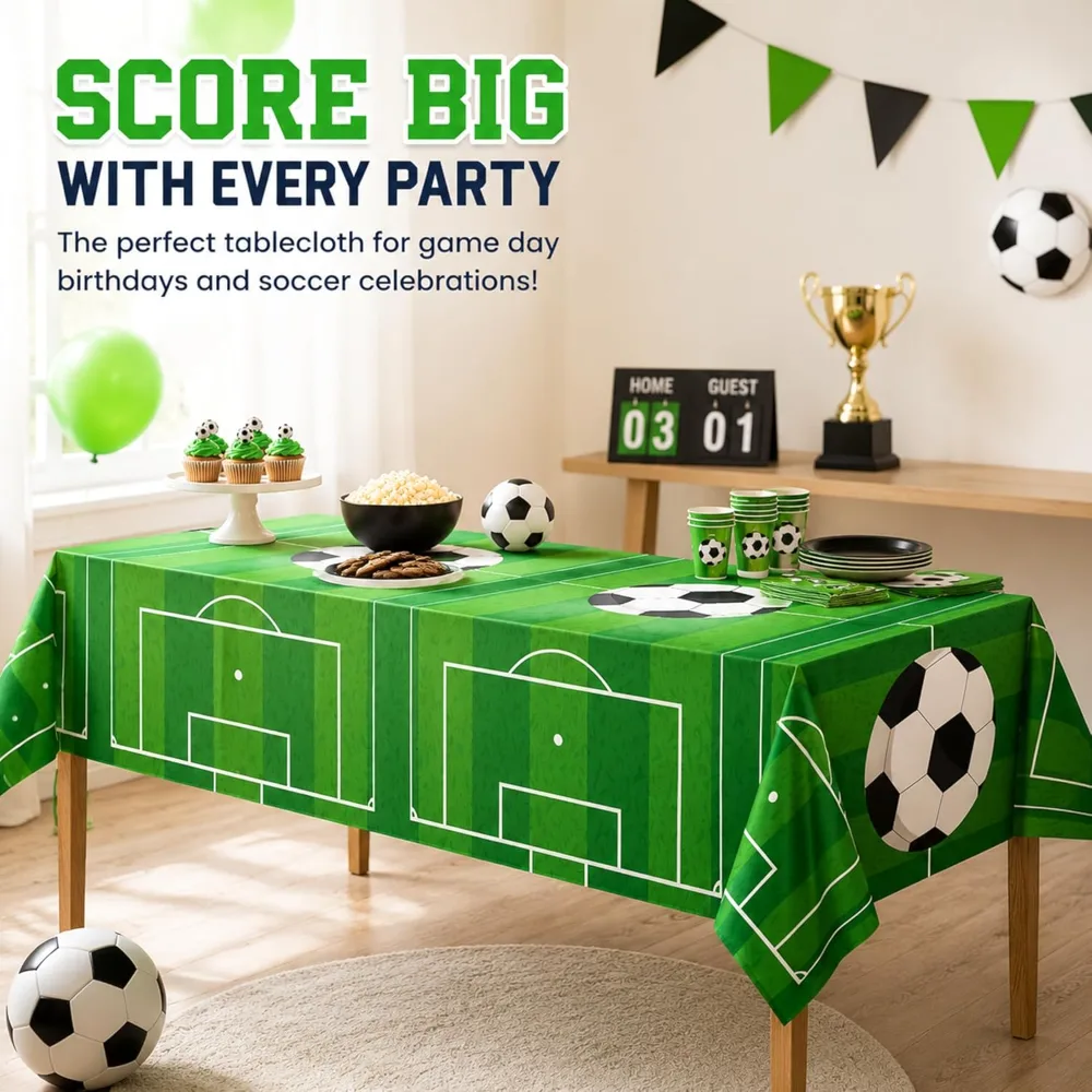 Soccer Party Decorations 2 PCS Soccer Tablecloth, view 5