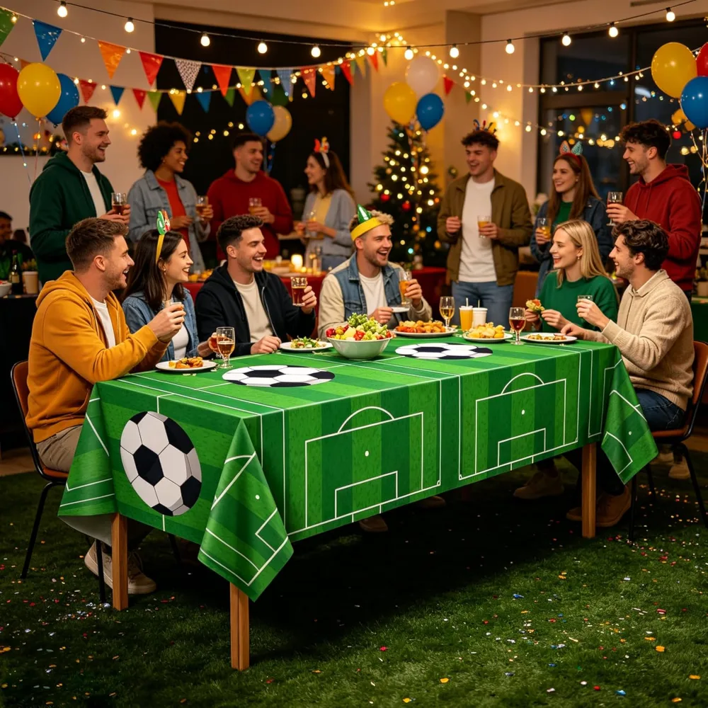 Soccer Party Decorations 2 PCS Soccer Tablecloth, view 6