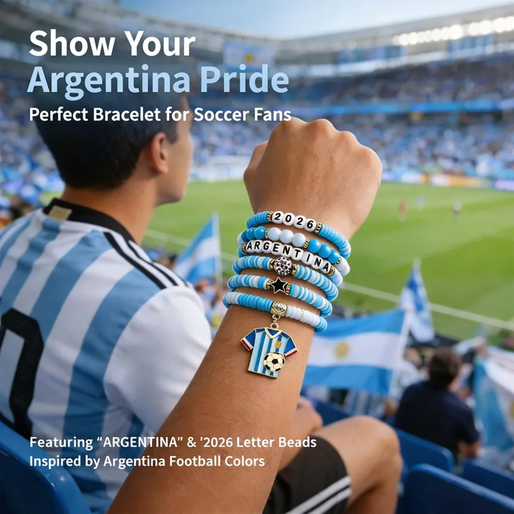 Soccer Party Favors 6 Pack Argentina Soccer Bracelets, view 2