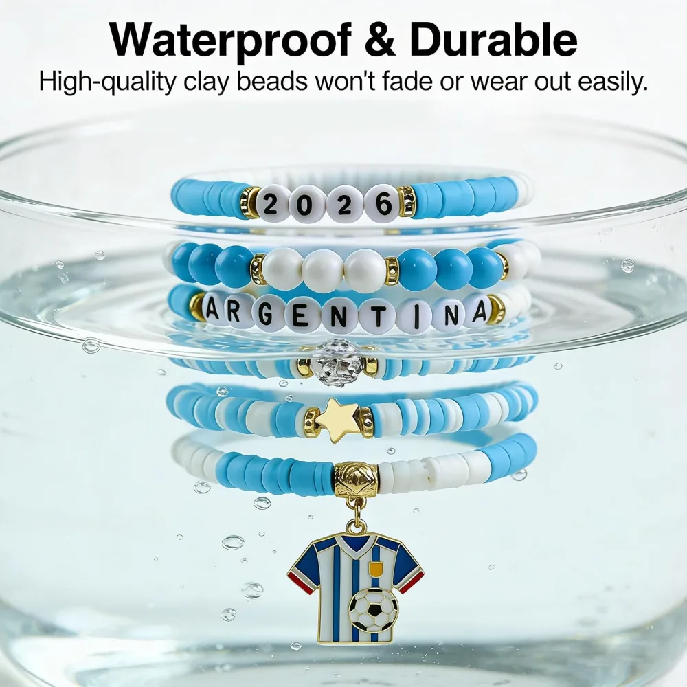Soccer Party Favors 6 Pack Argentina Soccer Bracelets, view 3