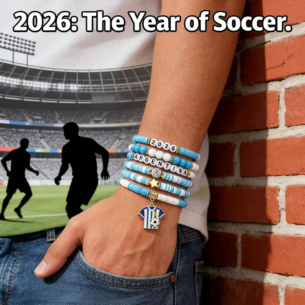 Soccer Party Favors 6 Pack Argentina Soccer Bracelets, view 4