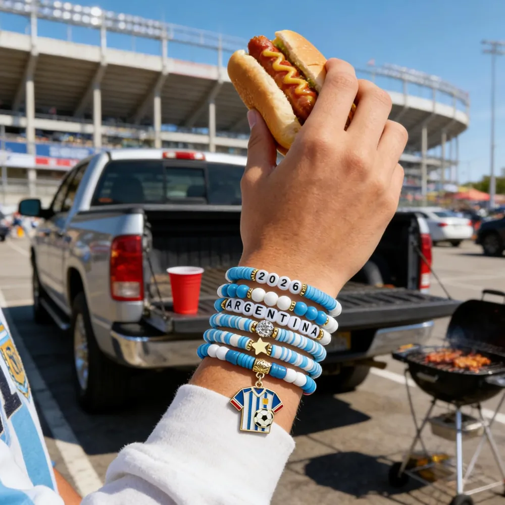 Soccer Party Favors 6 Pack Argentina Soccer Bracelets, view 5