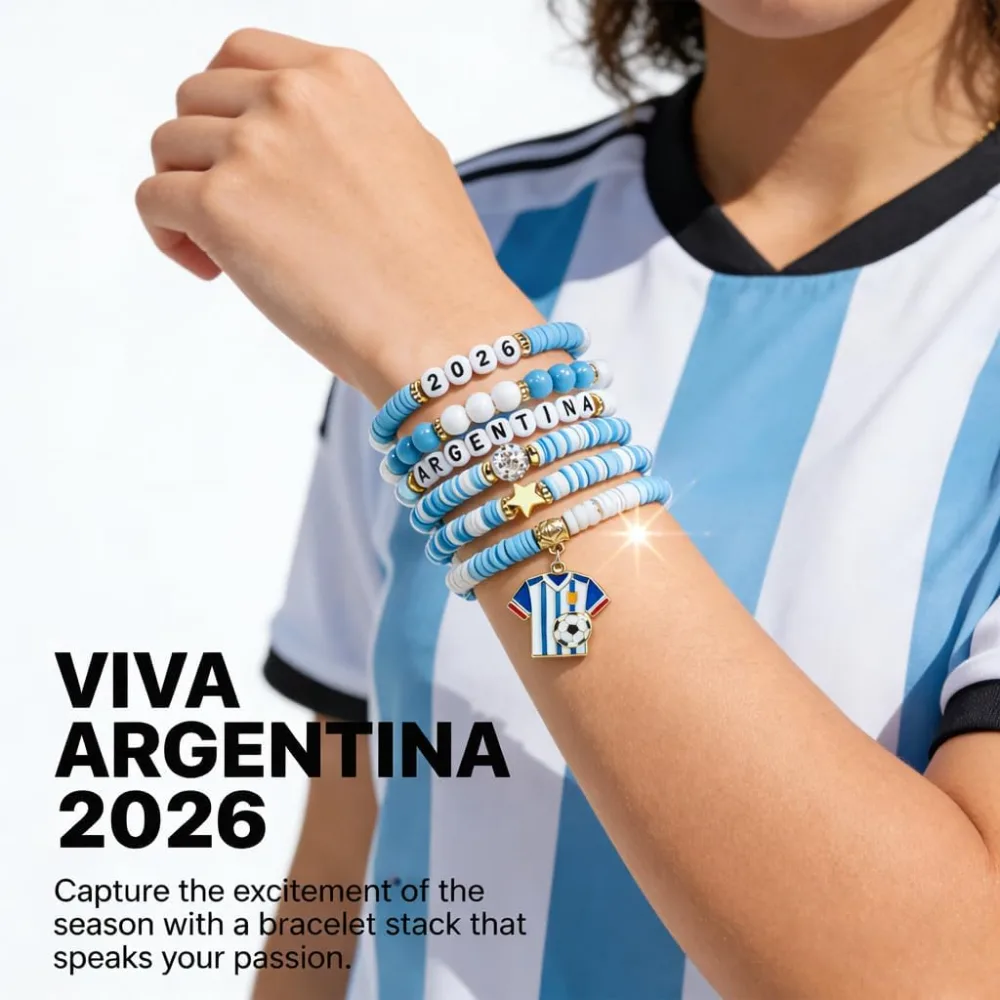 Soccer Party Favors 6 Pack Argentina Soccer Bracelets, view 6