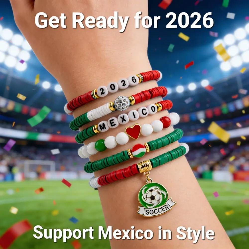 Soccer Party Favors 6 Pack Mexico Soccer Bracelets, view 3