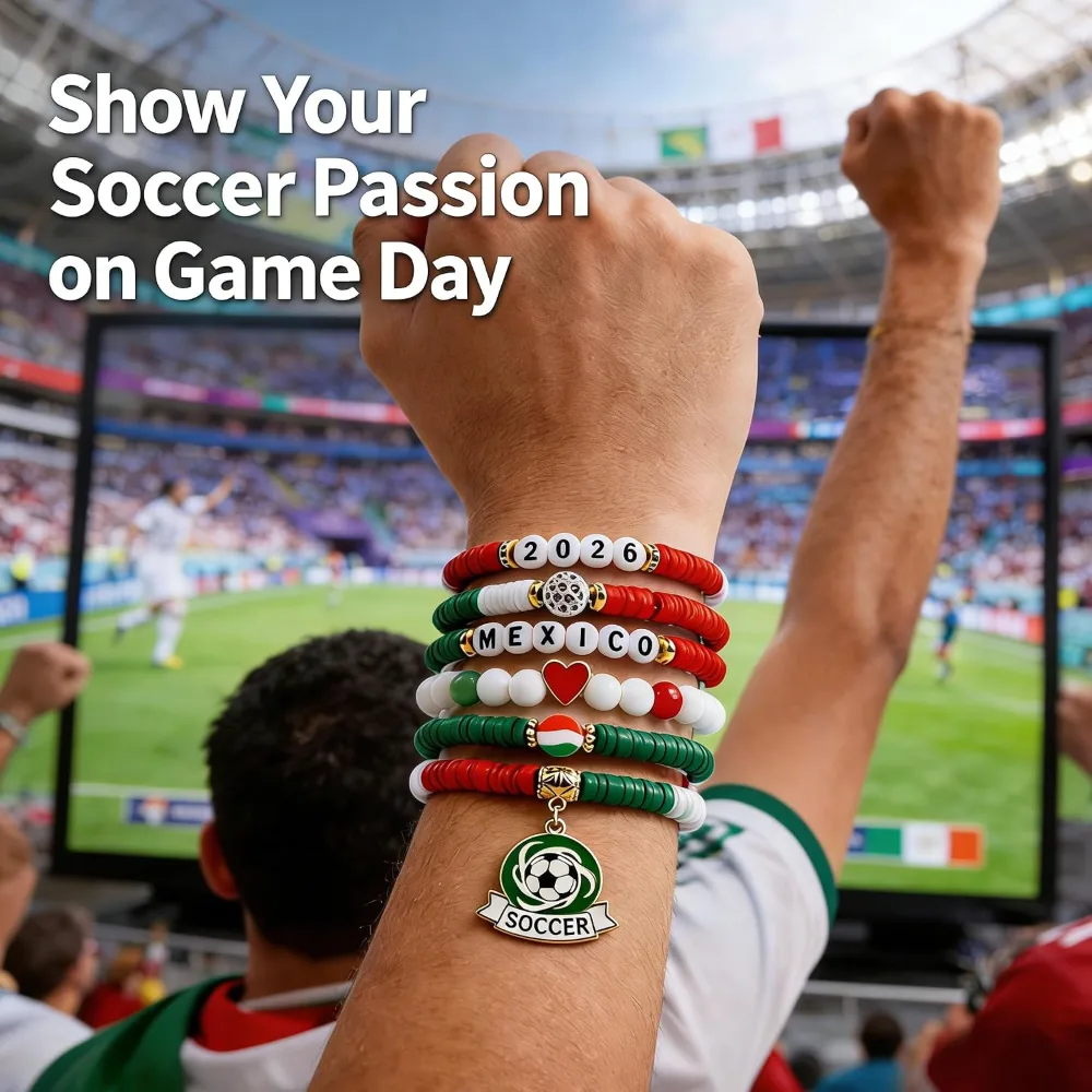 Soccer Party Favors 6 Pack Mexico Soccer Bracelets, view 4