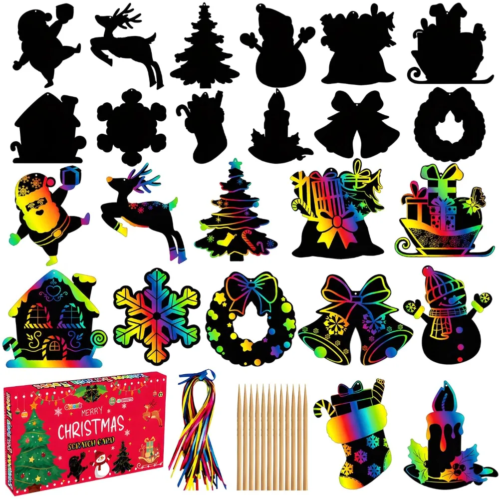 Stocking Stuffers 48 PCS Rainbow Scratch Paper Cards Set