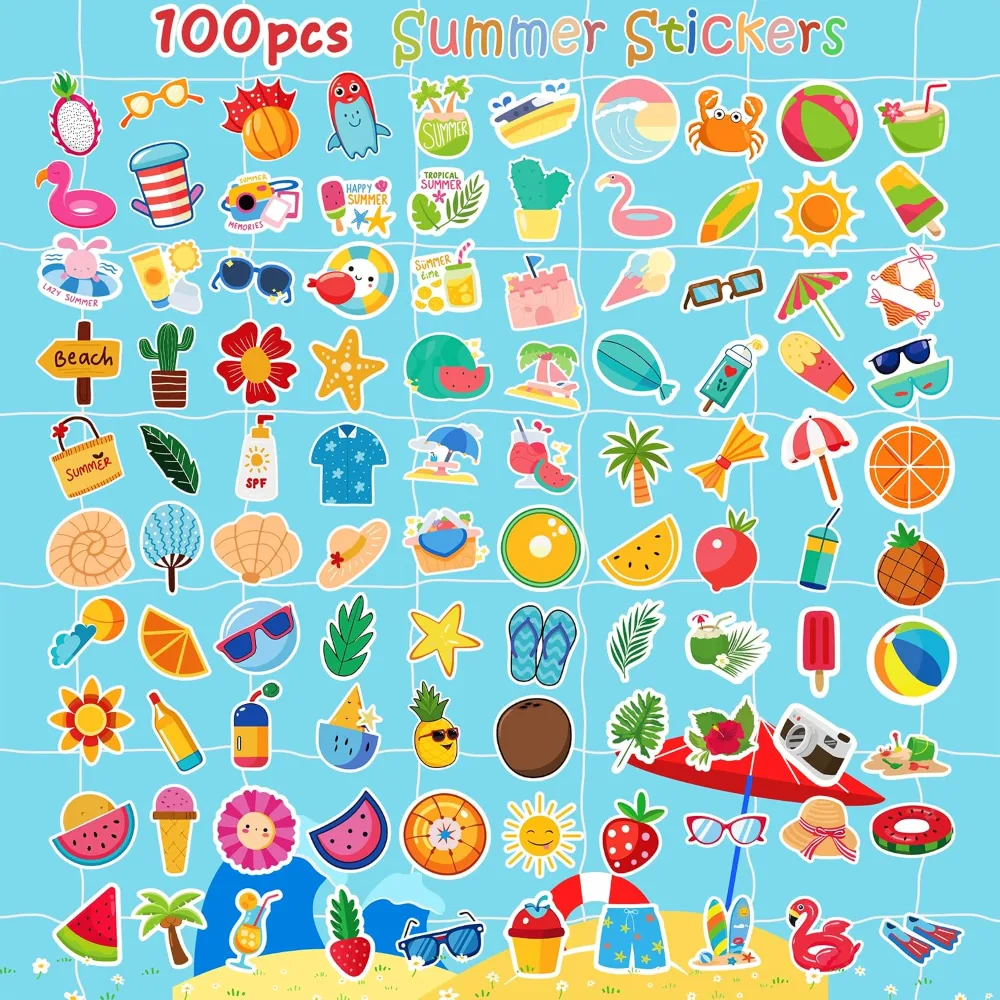 Summer Stickers 100 PCS Hawaiian Beach Stickers for Kids, view 2