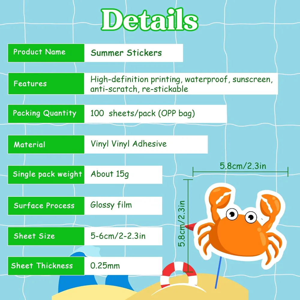 Summer Stickers 100 PCS Hawaiian Beach Stickers for Kids, view 6