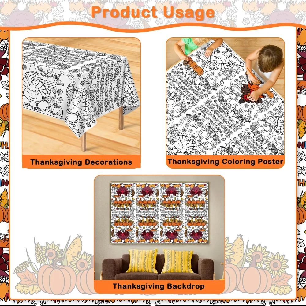 Thanksgiving Coloring Tablecloth Thanksgiving Decorations, view 6