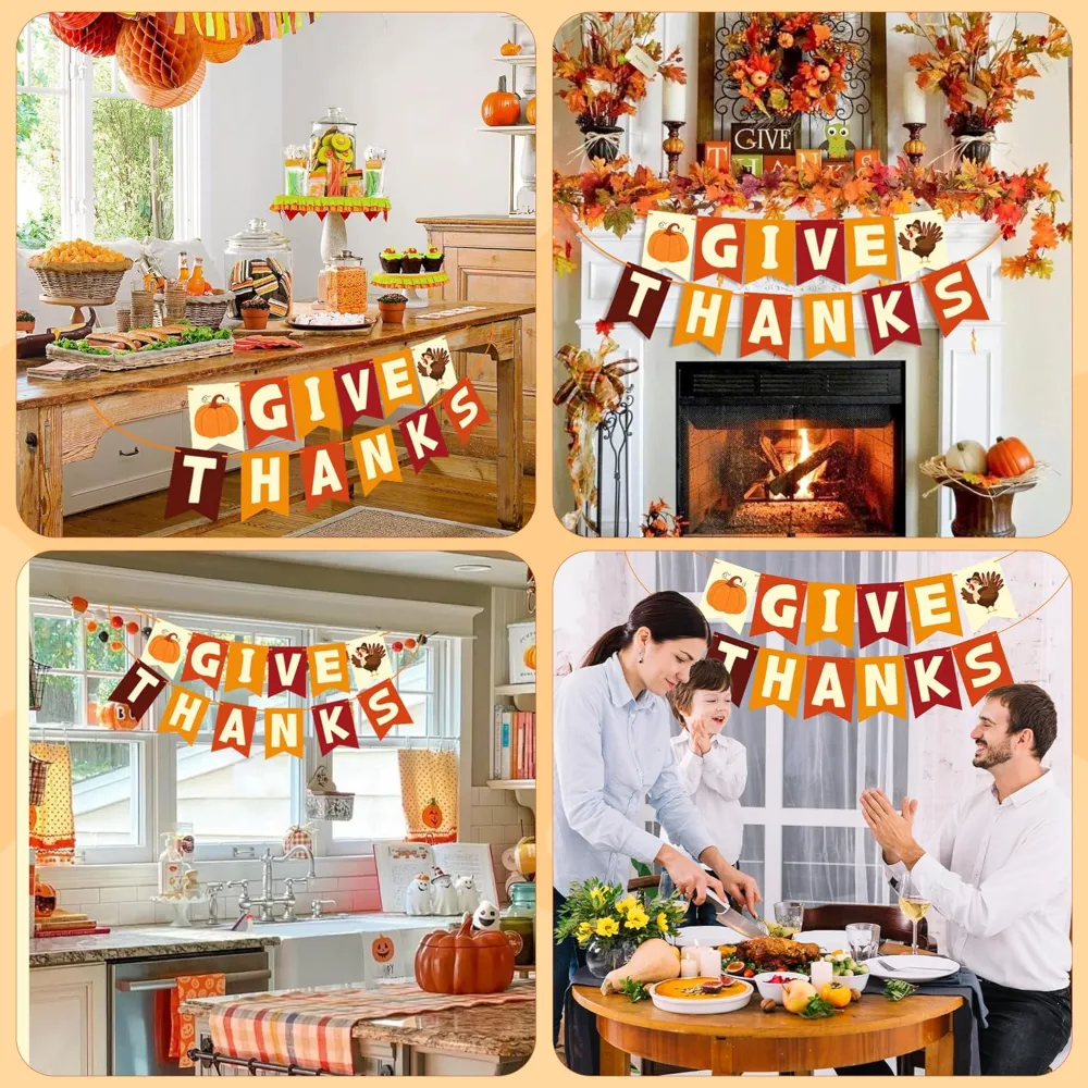 Thanksgiving Decorations GIVE THANKS Banner, view 4