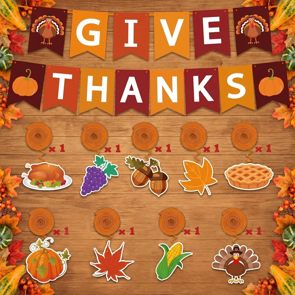 Thanksgiving Decorations GIVE THANKS Banner Turkey Pumpkin, view 4