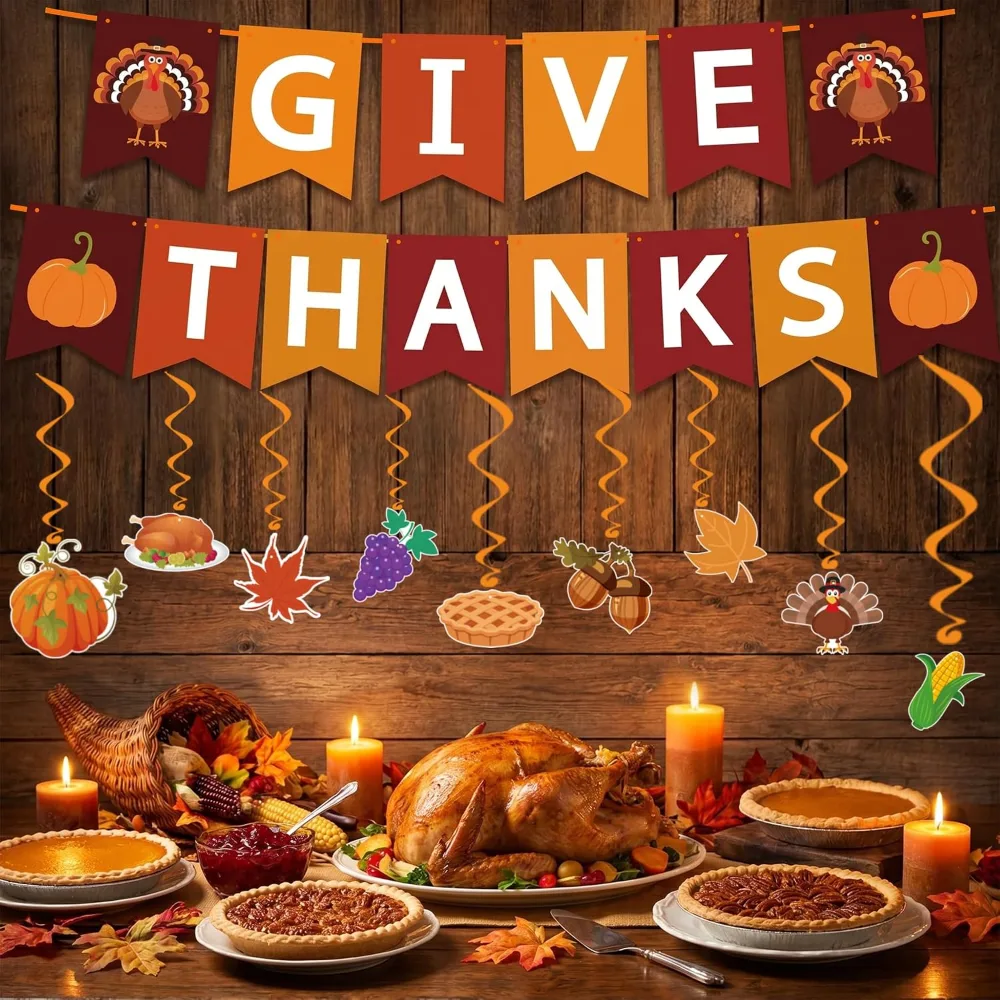 Thanksgiving Decorations GIVE THANKS Banner Turkey Pumpkin, view 5