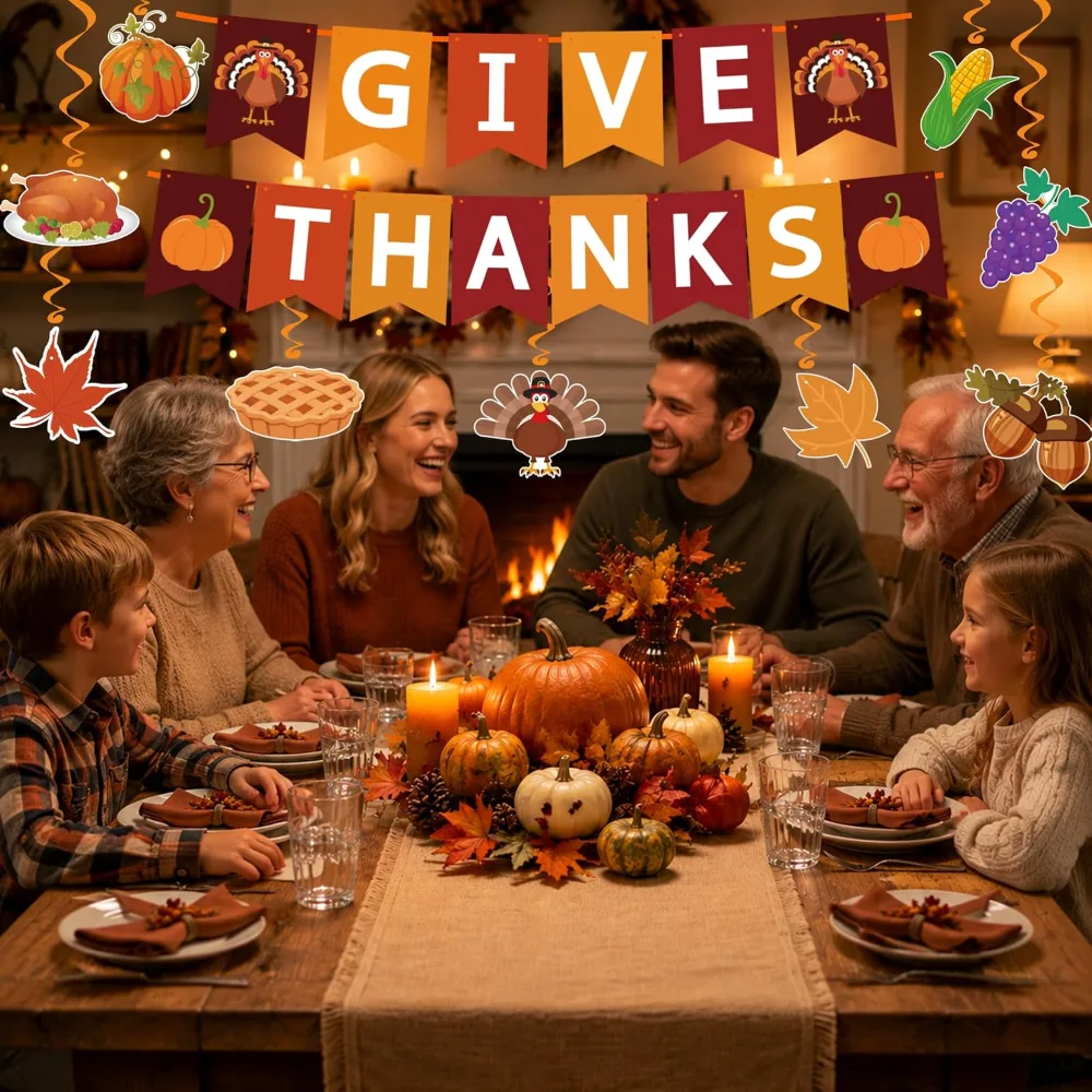 Thanksgiving Decorations GIVE THANKS Banner Turkey Pumpkin, view 6