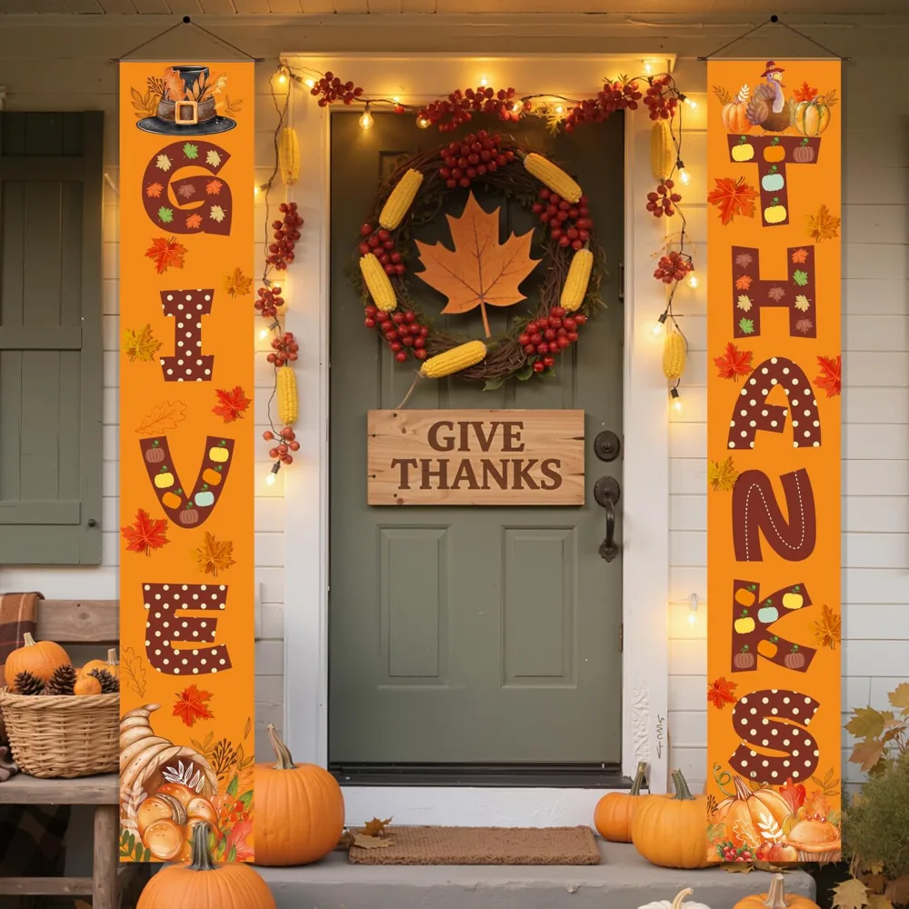 Thanksgiving Decorations GIVE THANKS Porch Banner
