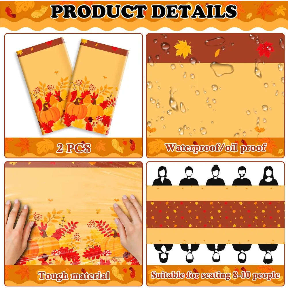 Thanksgiving Decorations Plastic Fall Tablecloth, view 3