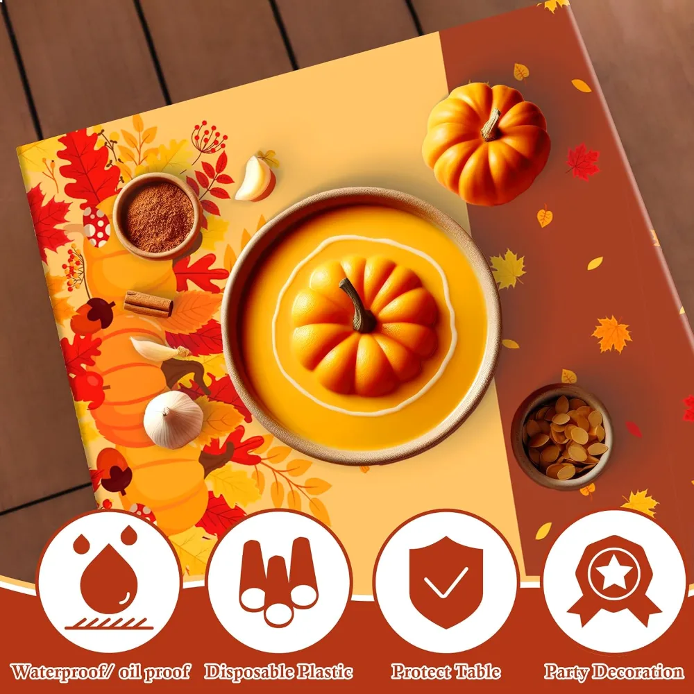 Thanksgiving Decorations Plastic Fall Tablecloth, view 4