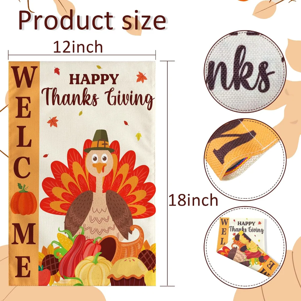 Thanksgiving Decorations Welcome Garden Flag, view 2