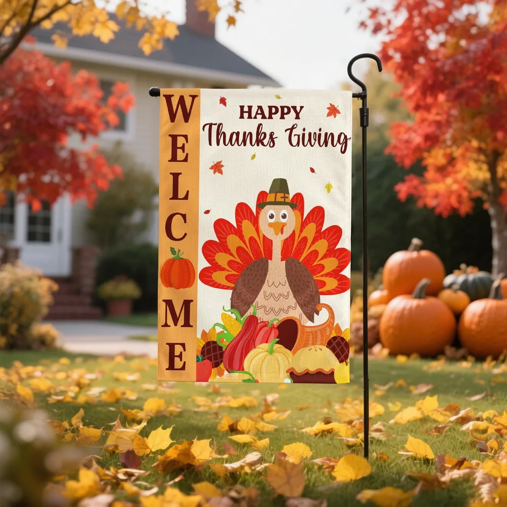 Thanksgiving Decorations Welcome Garden Flag, view 4