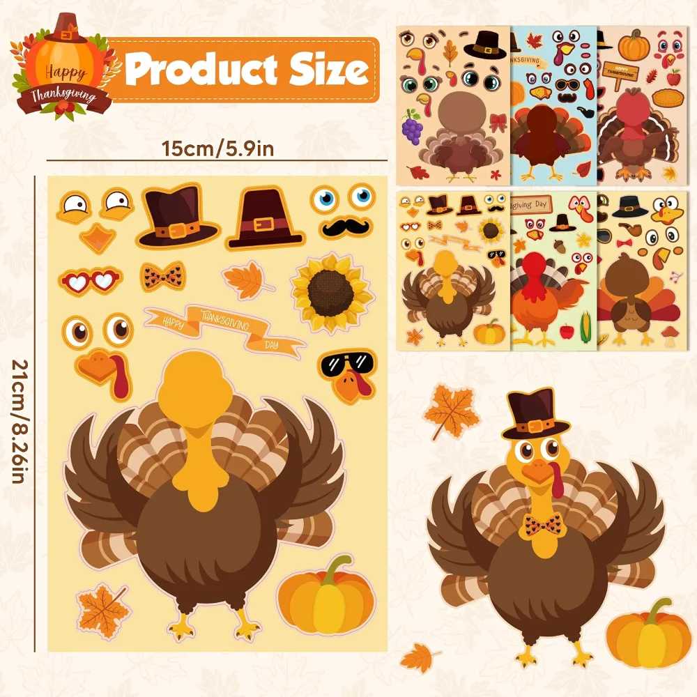 Thanksgiving Giant Coloring Poster with Stickers, view 3