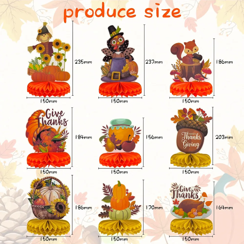 Thanksgiving Table Decor 9 PCS Honeycomb, view 2