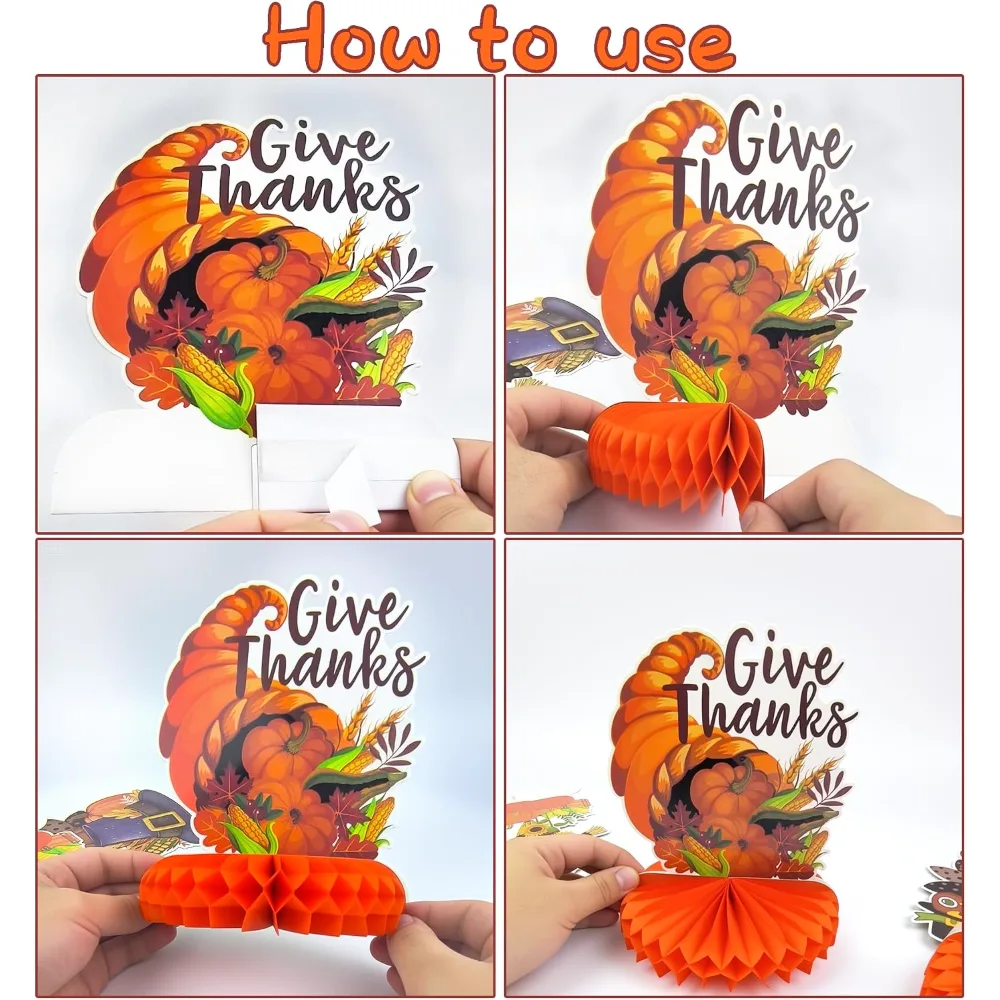 Thanksgiving Table Decor 9 PCS Honeycomb, view 3