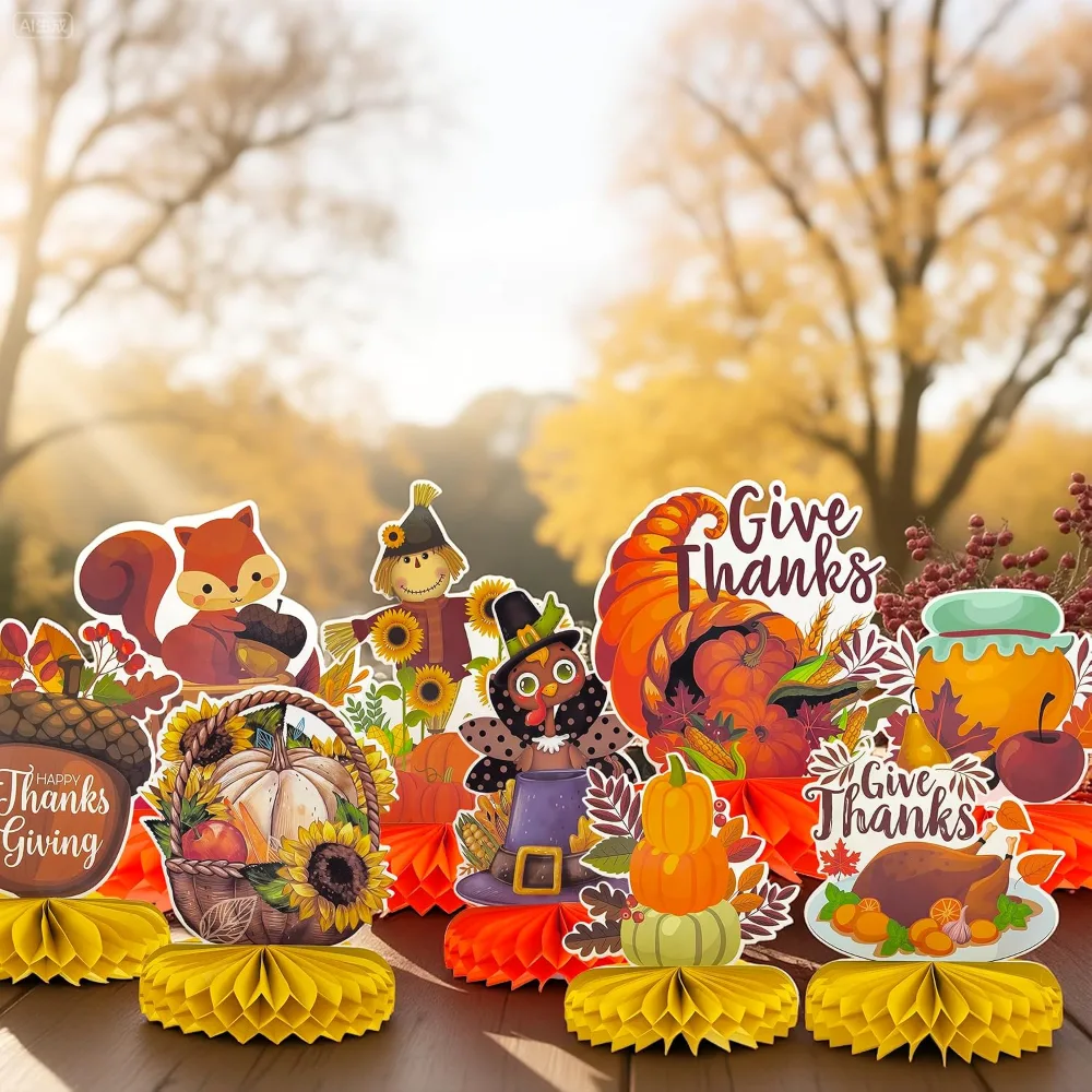 Thanksgiving Table Decor 9 PCS Honeycomb, view 4