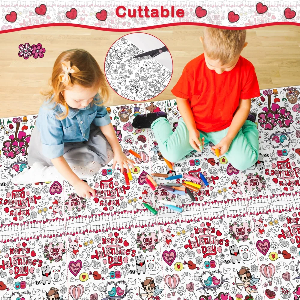 Valentines Coloring Tablecloth Valentines Decorations, view 4