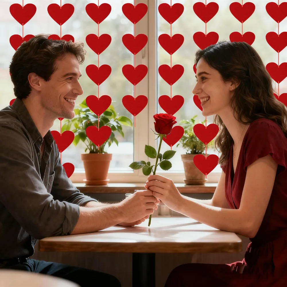 Valentines Day Decorations 40 Pack Red Felt Heart Hanging, view 4