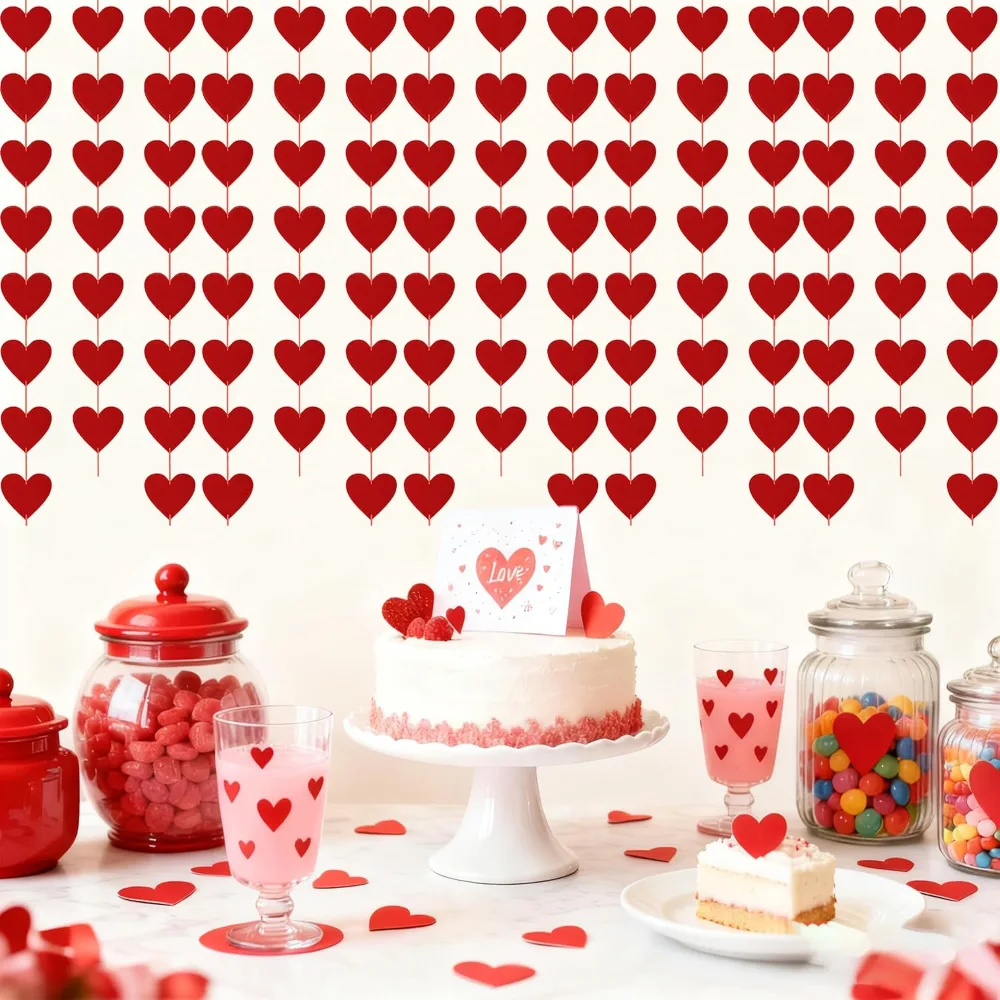 Valentines Day Decorations 40 Pack Red Felt Heart Hanging, view 6