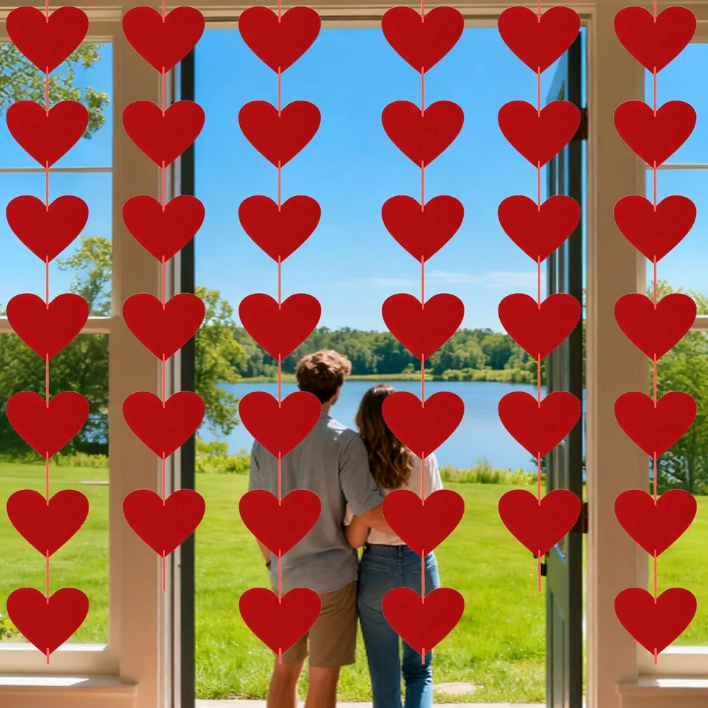 Valentines Day Decorations 40 Pack Red Felt Heart Hanging