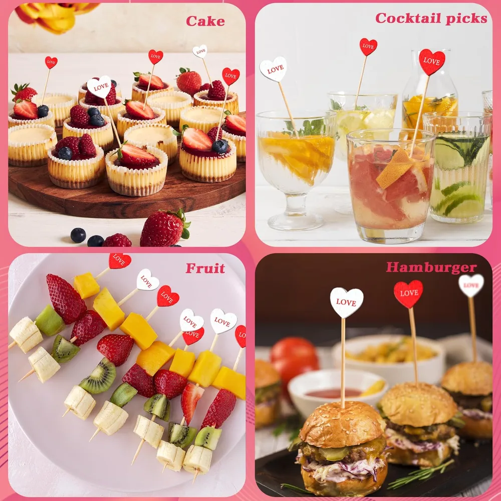 Valentines Day Decorations 50 PCS Heart Cocktail Picks, view 6