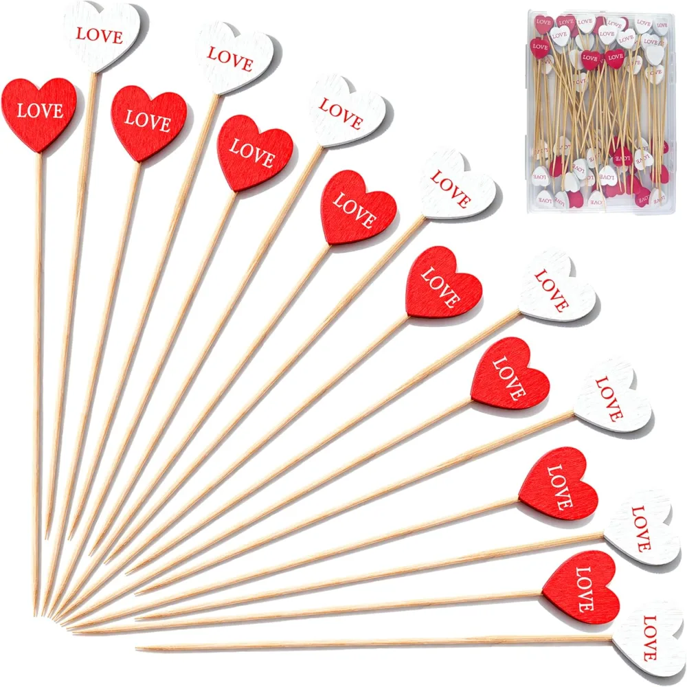 Valentines Day Decorations 50 PCS Heart Cocktail Picks