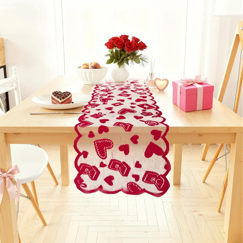 Valentines Day Decorations Red Lace Table Runner, view 4