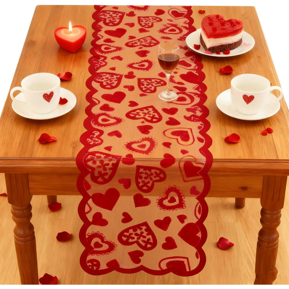 Valentines Day Decorations Red Lace Table Runner