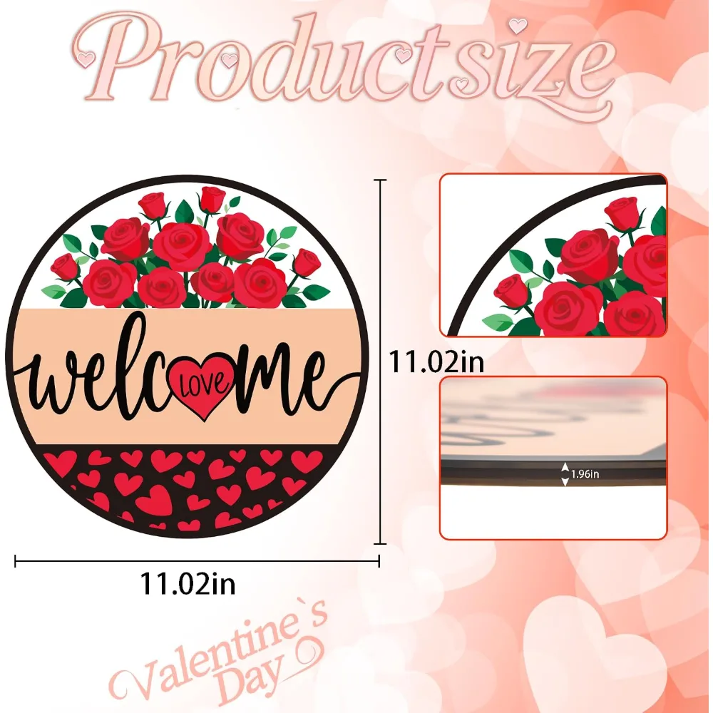 Valentines Day Decorations Wreath Welcome Sign for Front Door, view 2