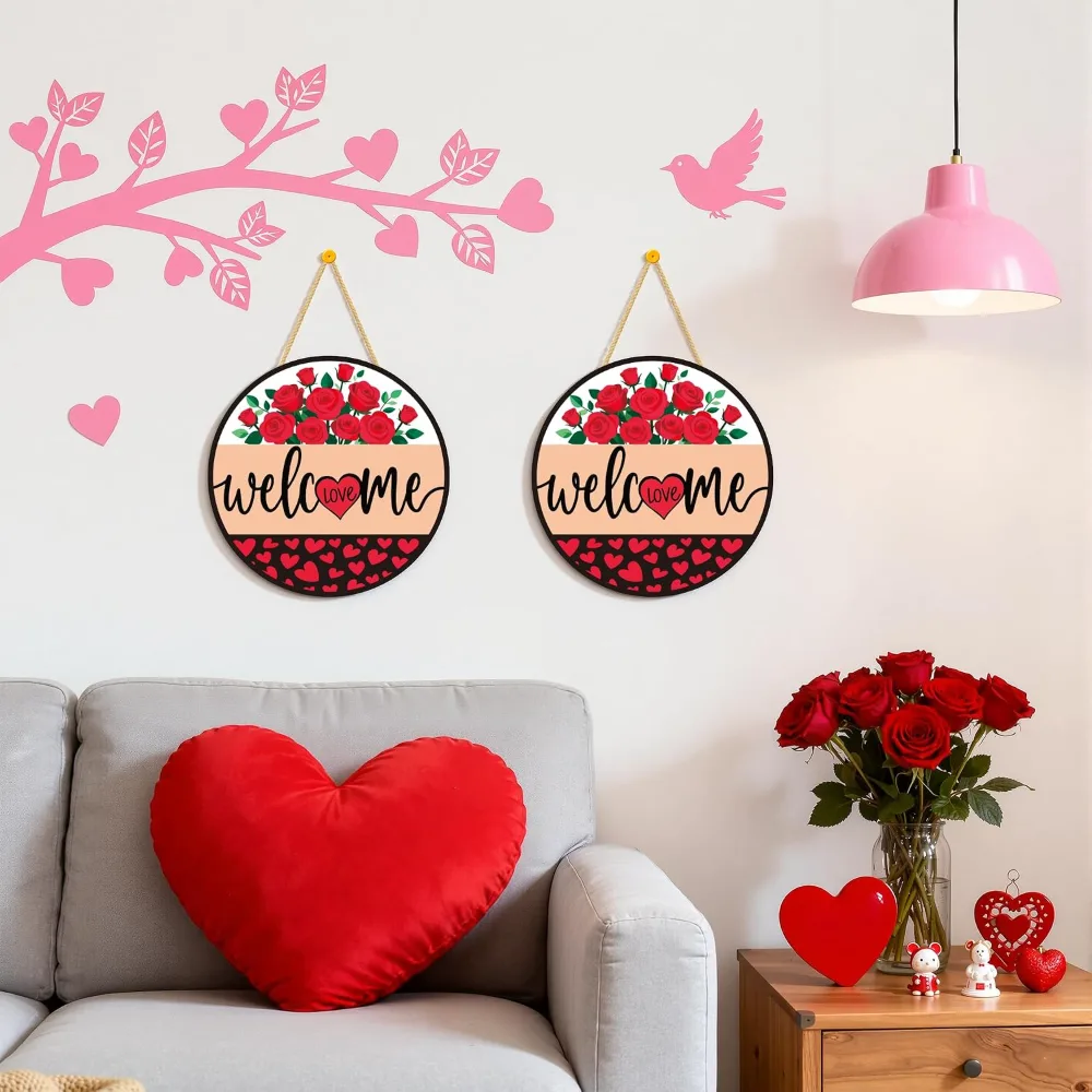 Valentines Day Decorations Wreath Welcome Sign for Front Door, view 3