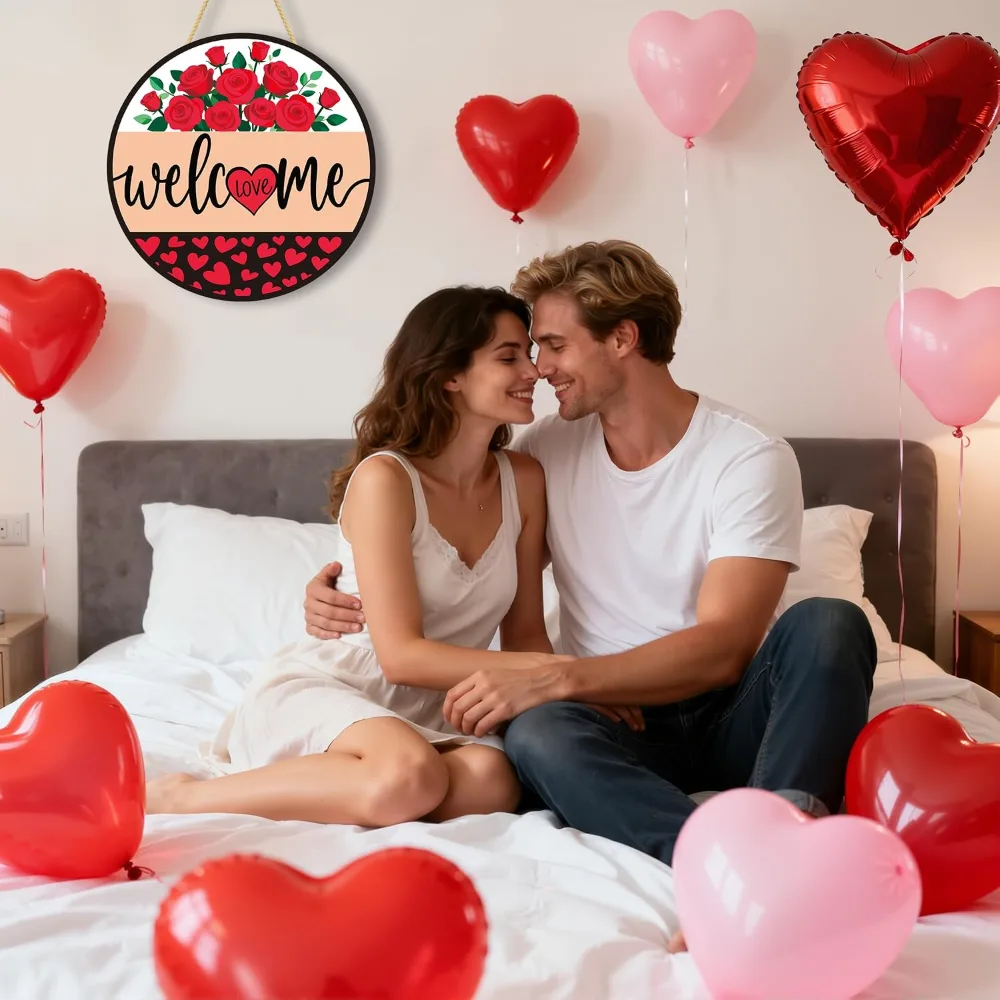 Valentines Day Decorations Wreath Welcome Sign for Front Door, view 4