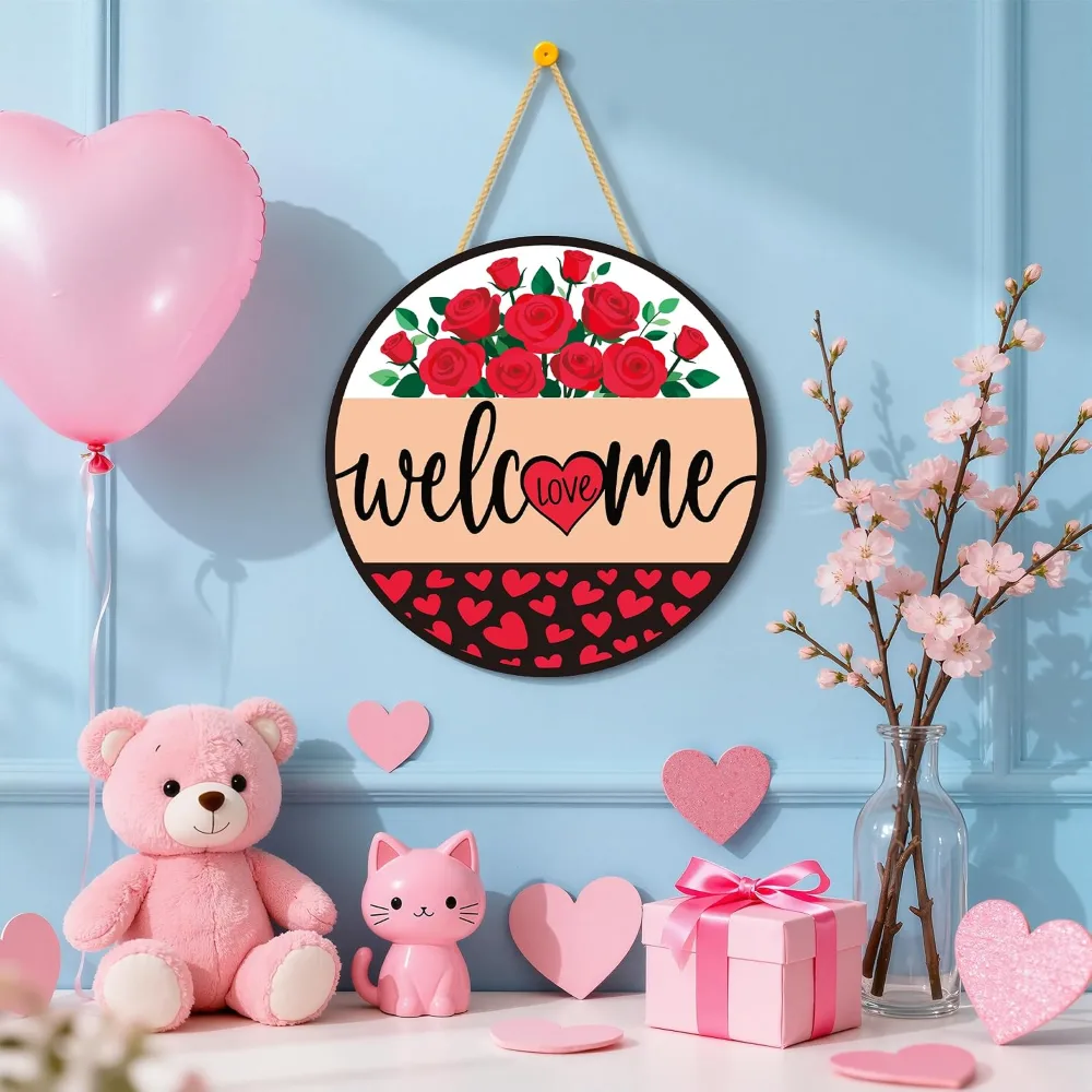 Valentines Day Decorations Wreath Welcome Sign for Front Door, view 5