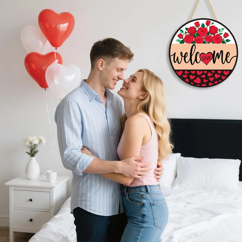 Valentines Day Decorations Wreath Welcome Sign for Front Door, view 6