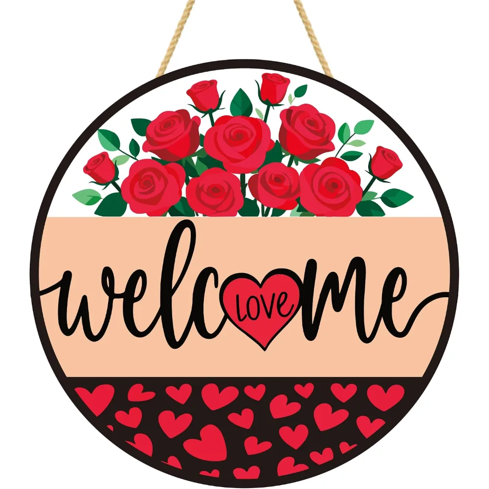 Valentines Day Decorations Wreath Welcome Sign for Front Door