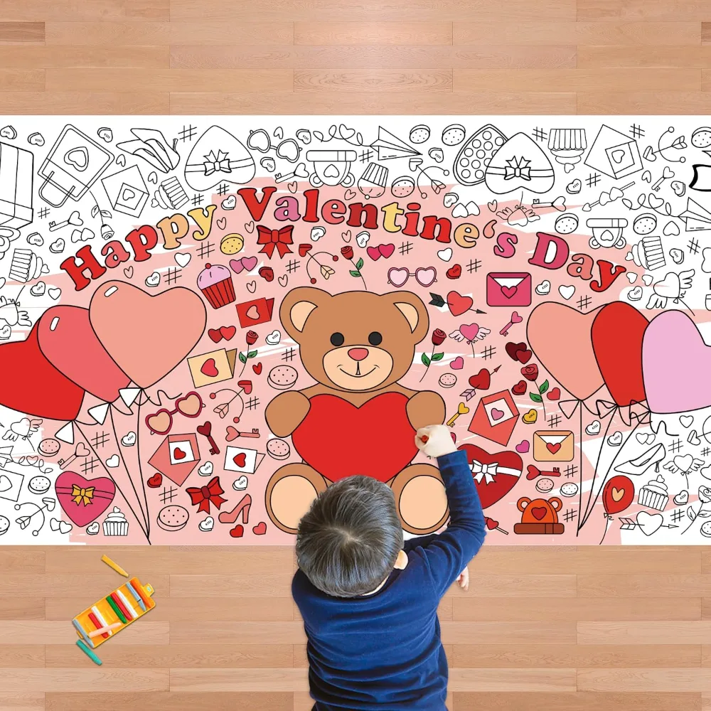 Valentines Giant Coloring Poster/Tablecloth-Valentines Day